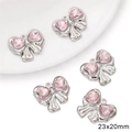 Pack of 5 pink heart and silver bow alloy pendants for DIY jewelry making 23x20mm - Silver Rhinestone Large Bow Pink Heart Pendant