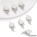 Set of 6 white resin rose charms with silver liquid metal drip for DIY jewelry making - Silver Melting Rose Flower Pendant