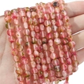 Faceted watermelon color gradient stone beads for DIY jewelry and bracelets - 6mm Diameter 4mm Thickness 1mm Hole 38cm Strand Approx 60 Beads / Natural Plum Blossom Jade