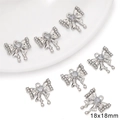 Silver bow-shaped alloy pendant with heart zircon and rhinestones, 18x18mm size - Silver Rhinestone Bow Pendant