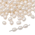 Natural white oval freshwater pearl beads for DIY jewelry making with pre-drilled holes - 5-6mm Straight Hole 1.5mm / White