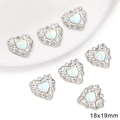 Set of 6 silver alloy heart charms with holographic center and 18x19mm size detail - Silver Rhinestone Textured Heart Pendant