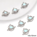 Light blue heart shaped planet charms with silver metal rings and crystals, 7pcs - Silver Rhinestone Heart Planet Pendant