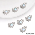 Silver alloy heart pendants with iridescent moonstone centers for DIY jewelry making - Silver Rhinestone Cat Eye Heart Pendant