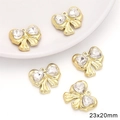 Golden alloy bow pendant with heart-shaped rhinestones for DIY jewelry 23x20mm - Gold Rhinestone Large Bow Heart Pendant
