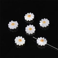 Detail von sechs Gänseblümchen-Anhängern aus Muschelperlen für DIY-Schmuckherstellung - 12mm Gänseblümchen