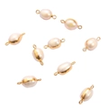 Connecteurs en perles blanches naturelles et monture dorée pour bijoux DIY - Perle Ovale 9mm Boucle Unique