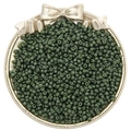 Dark green glass seed beads for DIY jewelry making displayed in an ornate gold tray - Olive Green
