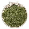 Olive green glass seed beads for DIY jewelry making in a decorative silver dish - Army Green
