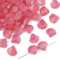 Pink translucent scallop shell beads with vertical texture for DIY jewelry making - Scallop Shape / 20 Pieces/Pack (10x10mm, 6mm Thick) / Gold Glitter Translucent Red