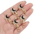 Five-piece black enamel moon and gold star tassel pendants for DIY jewelry making - Crescent With Tassel / Black & Gold