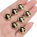 Exquisite gold alloy angel pendants with black enamel for DIY jewelry making in palm - Round Angel / Black & Gold