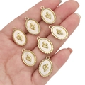 Set of 7 gold tulip charms with mother of pearl inlay for DIY jewelry making - Oval Tulip / White and Gold