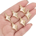 Golden alloy star and moon charms with pearlescent inlay for DIY jewelry making - Rhombus Star Moon With Rhinestone / White and Gold