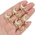 Golden moon and star tassel charms with white enamel and sparkling rhinestones - Crescent With Tassel / White and Gold
