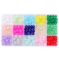 Bastelset für Schmuck mit 15 Farben 8mm Glasperlen in einer transparenten Box - Einfarbige Perlen / 15 Gitter/300 Stk