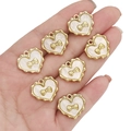 Exquisite gold heart pendant with pearl inlay and bow detail for DIY jewelry making - Heart Pattern Bow / White and Gold