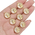 Golden alloy angel charms with white pearl inlay for DIY jewelry making, set of eight - Round Angel / White and Gold
