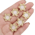 Golden flower wreath alloy pendants with white pearls for DIY jewelry making - Round Wreath / White and Gold