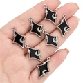 Set of 7 silver alloy star and moon charms with black enamel and zircon inlay - Rhombus Star Moon With Rhinestone / Black and Silver