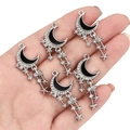 Silver alloy moon and meteor pendants with rhinestones and black enamel for DIY jewelry - Crescent With Tassel / Black and Silver