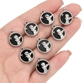 DIY silver angel pendants with black enamel for handmade jewelry necklaces and bracelets - Round Angel / Black and Silver