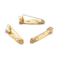 Three gold plated metal brooch pin bases with double holes for DIY jewelry making - Double Hole Style / KC Gold