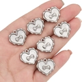 Set of 7 heart charms with bow and white inlay for DIY necklaces and earrings - Heart Pattern Bow / White Silver