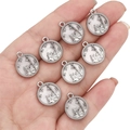 Shiny silver palace castle charms with stars and beaded edge for DIY jewelry - Round Castle Style / White Silver