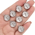 Set of 8 silver alloy angel relief pendants with white pearlescent base for DIY jewelry - Round Angel / White Silver