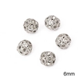 6mm versilberte Kristall-Abstandshalter Perlen für DIY Schmuckherstellung Armbänder - 20 Stück/Packung (6mm) / Silber mit weißen Strasssteinen