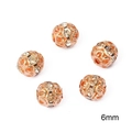 Set di 5 perle in rame oro rosa da 6mm con strass per la creazione di gioielli fai da te - 20 Pezzi/Confezione (6mm) / Oro rosa con strass bianchi