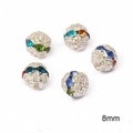 Cinque perline argentate da 8 mm con cristalli colorati per creazione gioielli - 20 Pezzi/Confezione (8mm) / Argento con strass colorati