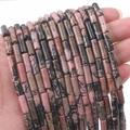 Polished natural pink rhodonite stone cylinder tube beads for DIY necklace jewelry - Tube Style / Rhodochrosite