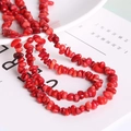 Vibrant red natural crushed stone beaded long necklace with irregular chips - Dyed Red Coral Chip 87CM/String
