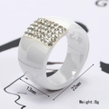 White ceramic ring with sparkling rhinestones in a minimalist 13mm wide band design - US 6 / White