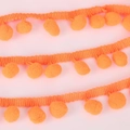 Vibrant orange 10mm pom-pom trim with knitted ribbon for DIY craft and garment sewing - Width 20mm Ball Diameter 10mm / Neon Orange