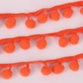 Orange handmade pom pom trim featuring three parallel woven ribbons and soft round tassels - Width 20mm Ball Diameter 10mm / Orange Red