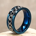 Primer plano del anillo de cadena giratoria con bordes de espejo azules en piedra - US 7 / Azul