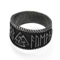 Dettagli macro di rune vichinghe vintage e simbolo Valknut su anello in acciaio inox - US 7 / Colore Antico