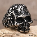 Vintage punk skull ring in silver stainless steel with Masonic symbol on sandstone base - US 7 / Steel