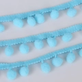 Light blue 10mm pom-pom fringe trim with soft woven lace base for DIY crafts - Width 20mm Ball Diameter 10mm / Lake Blue