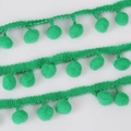 Bright green 10mm pom-pom fringe trim with woven ribbon for DIY sewing projects - Width 20mm Ball Diameter 10mm / Green