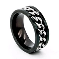 Anillo giratorio para hombre con cadena cubana en acero inoxidable negro y plateado - US 7 / Negro