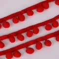 10mm bright red pom pom trim ribbon for sewing and DIY craft decorations - Width 20mm Ball Diameter 10mm / Red