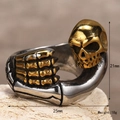 Retro punk gothic skull ring for men with golden skeleton hand in stainless steel - Two-Tone Gold and Silver