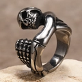 Retro stainless steel skull hugger ring with vintage skeleton bone details for men - Steel