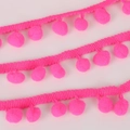 Hot pink pom pom fringe trim with handmade decorative lace for DIY crafts and home textile - Width 20mm Ball Diameter 10mm / Neon Pink