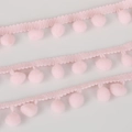 Pink handmade pom-pom trim with soft 10mm decorative balls on woven ribbon for sewing - Width 20mm Ball Diameter 10mm / Light Pink