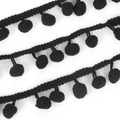 Black 10mm cotton pom-pom trim fringe ribbon for DIY sewing and home decor projects - Width 20mm Ball Diameter 10mm / Black